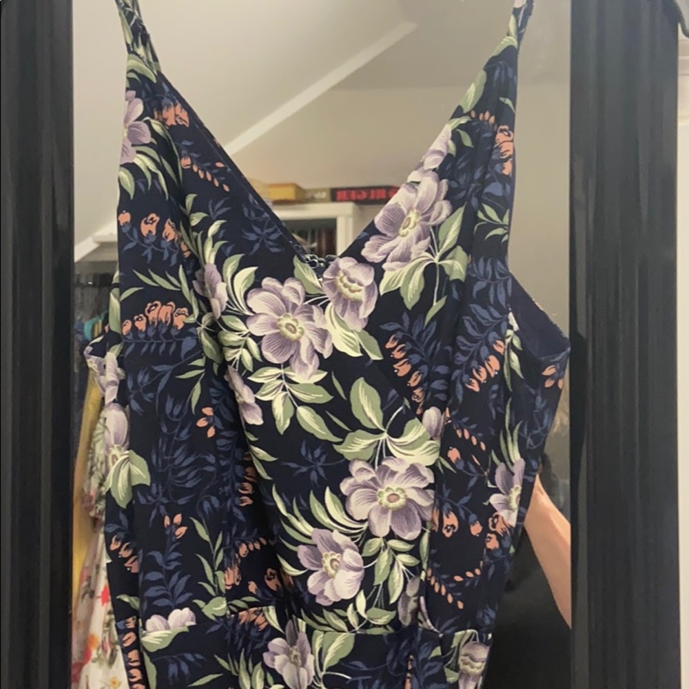 LOFT Navy Floral Boot Cut Jumpsuit